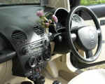 Dash, showing the black spoked wheel